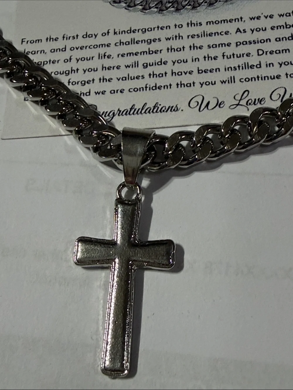 Men's Stainless Steel Silver Cross Pendant Chain Necklace